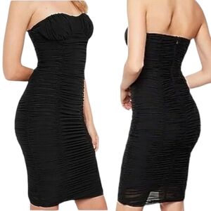 Express Black Silk Strapless Ruched Mini Bodycon Dress Little Black Dress Size 8